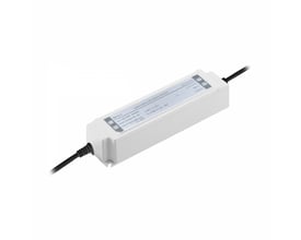 SpectrumLED 60 W strømforsyning med 12 V DC og 5 A i et aflangt, hvidt kabinet med sorte kabler.