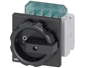 Siemens SENTRON 3LD2 hovedafbryder med sort drejegreb og frontplade, 3-polet og beregnet til 16 A.