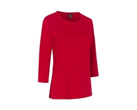 ID Identity dame T-shirt i rød med 3/4 ærmer og rund hals, størrelse M. T-shirten fremstår let figursyet.