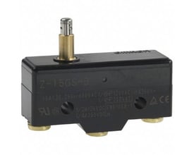 Omron generel basiskontakt Z-15GS-B med slankt fjederstempel og tydelige mærkninger for strømstyrke.