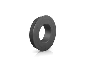 Sort Purus gumminippel 100/75 mm set skråt forfra med bred flange, rundt gennemløb og ribber langs siden.