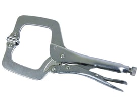 Ironside svejsetang med C-formede kæber og justerskrue, set fra siden; modellen er 136 mm lang.