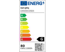 Energi-etiket for Ansell Lighting C-Cell Cob LED strip, energiklasse G, 80 kWh/1000h.