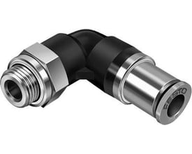 Festo vinkel-forskruning QSKL-G1/4-8 i sort og sølv, med 360° drejelig G1/4 udvendig gevind og 8 mm push-in tilslutning.