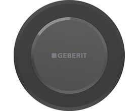 Geberit Type 10 elektronisk WC-skyllestyring med infrarød sensor i matsort finish, der viser Geberit logoet centreret.