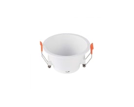V-TAC hvid indbygningsdownlight med orange fjedre og 93mm diameter fremstillet af PC plastik.