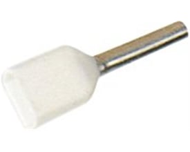 Nærbillede af Elpress TWIN-terminalrør, viser hvid isolering og den fortinnede kobberkontakt til 2x0,50mm² ledere.