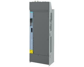 Siemens SINAMICS G120X frekvensomformer med 315kW nominel power, EMC filter og betjeningspanel. Står på en hvid baggrund.