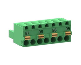 Schneider Electric tilslutningsklemme til termorelæ LR9G, en grøn fjederklemme med nummerering 95, 96, 98, 97 for TeSys Giga.