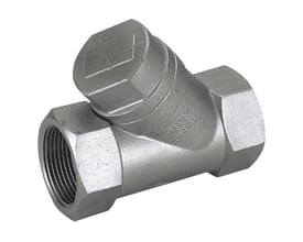 Fristrøms kontraventil i rustfrit stål med muffe-tilslutning og 1 1/4" gevind, model DN32 PN50.