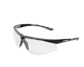 Activewear Rocky 4040 sikkerhedsbrille med klar linse og sorte, justerbare brillestænger set skråt forfra.