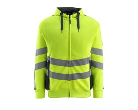 Mascot Corby sweatshirt i gul/mørkeblå med hætte, lynlås og reflekser, str. S.