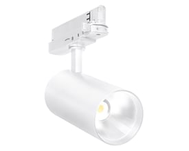 Hvid Ledvance Tracklight Spot XR HE-skinnespot med 3-faset skinneadapter, 4000 lm og 24° spredningsvinkel.