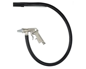 Sandblæsesæt med pistol, 1,2 m slange og 6 mm dyse i metal og sort gummi på hvid baggrund.