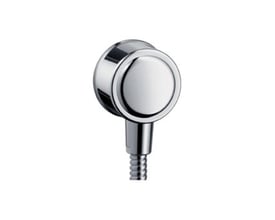 Isoleret billede af Hansgrohe Axor Montreux slangeudtag med kontraventil, børstet nikkel finish.