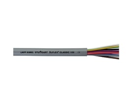 Lapp Olflex Classic 100 kabel, 300/500V, 2x1, med synlige farvede ledere og CE-mærkning på grå yderkappe.