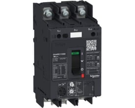 Schneider Electric TeSys GV4 motorværn med 115A indstillingsområde og 25kA brydeevne, vist med grøn tænd/sluk-knap og tydelige mærkninger for tilslutning af kabelsko.