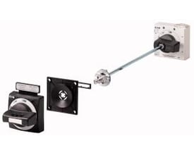 Eaton hovedafbryder samlingssæt NZM2-XHB-DA-NA med drejehåndtag og monteringsdele, klar til installation på hvid baggrund.