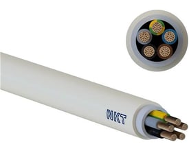 Hvidt NKT Noikx 5G6 flex 90°-kabel med synlige farvede ledere og et rundt tværsnit øverst.