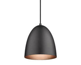 Halo Design The Classic pendel i børstet sort metal med en diameter på 20 cm og en kobberfarvet inderside.