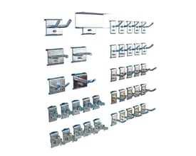 Maskinfabrikken Universal krogsæt UNI-1 med 41 dele, vist på hvid baggrund, inklusiv diverse værktøjskroge og ophæng.