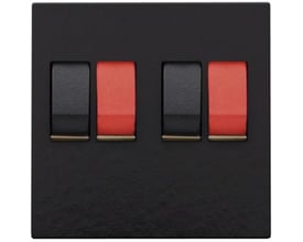 Niko afdækning til dobbelt højttalerudtag i elegant piano black finish med to sorte og to røde terminaler.