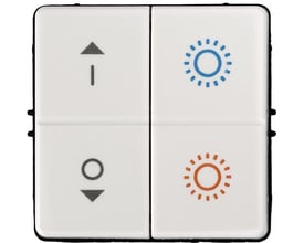 Lauritz Knudsen Tryk 4P-F swdim TW SC vægkontakt med fire symboler til lysstyring, uden ramme.