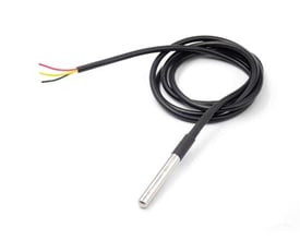 Ekstern temperatursensor ES01 med sort kabel og et rustfrit stålets hoved, ideel til kalorifere.