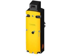 Siemens interlock-switch 1300N, 24 V DC, med gul front og sort hus til sikkerhedsafbrydelse.