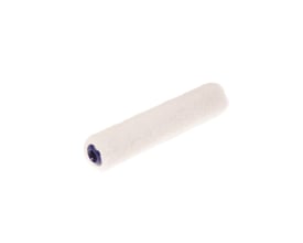 Roliba malerrulle i hvid micro velour med en blå ende, ideel til præcisionsmaling på mindre overflader.