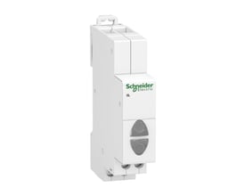 Schneider Electric signallampe iIL med 2 hvide LED'er, hvidt plastikhus og grå knapper.