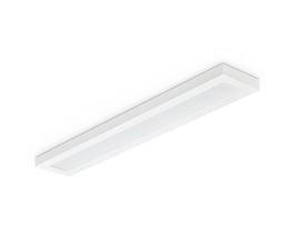 Hvidt Philips Ledinaire SM060C LED-påbygningsarmatur med lang, rektangulær form og opal afskærmning, set skråt nedefra.