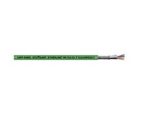 Lapp ETHERLINE PN Cat.5e Y netværkskabel med AWG22 ledere, med tydelige farvekodede ledere og afskærmning ved enden.