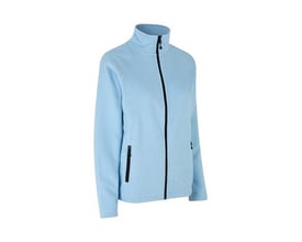 ID Identity fleece cardigan til damer i lys blå, str. 2XL, med lynlås og lommer. Blød polyester med antipilling-behandling.