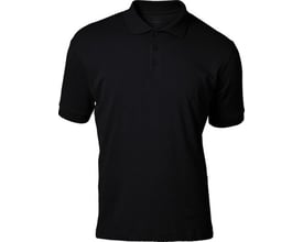 Sort MASCOT Bandol poloshirt i XL vist forfra, fremhæver den klassiske poloshirt-stil med knaplukning.