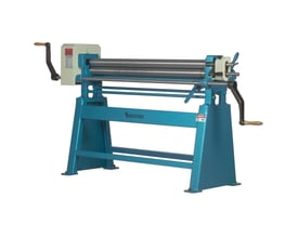 Scantool MBR 1270-1,5 manuel pladevalse i blå metal med tre metalvalser og to håndtag til betjening.