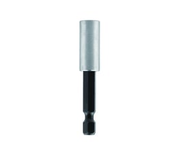 Ironside bitholder til 1/4-tomme bits, 60 mm, med magnet og holdering, set forfra med sølvfarvet holder og sort skaft.