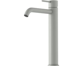 Mora Inxx II Soft High mat-gråt håndvaskarmatur med højt, slankt design og vinklet tud.