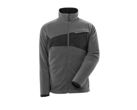 Mascot fleecejakke i mørk antracit, vist med fuld lynlåslukning, brystlomme og forlommer med lynlås.