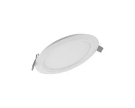 Ledvance Downlight Slim Rund LED, 12W, 3000K, 169mm diameter, vist isoleret på hvid baggrund med monteringsklips synlige.