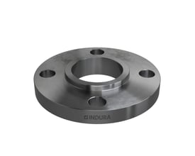 Indura 2" S.O. flange ANSI B16.5 150 lbs RF, vist med en oplyst logo 'INDURA' på den runde kant.