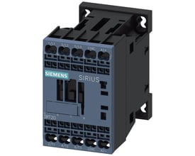 Siemens 3RT20 strømkontaktor i størrelse S00 med 12A og 3 poler, har fjederklemmer og 24V DC spole.
