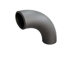 Indura 90° bøjning i gråt P235GH-TC1 stål, 48,3 x 4 mm, med tydelig angivelse af radius.