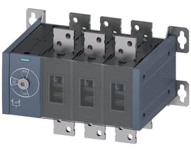 Siemens SENTRON 3KC overførselskontakt, 3-polet, 1250A størrelse 5 med manuel betjening og tydelige ON/OFF markeringer.