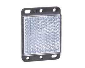 Schneider Electric reflektor til laser med dimensionerne 50x50 mm, fremstillet af reflekterende materiale med monteringshuller.