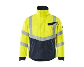 Mascot Hi-Vis vinterjakke i gul og mørk marine, størrelse L, med reflekser og høj krave.