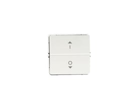 Lauritz Knudsen Tryk 2P-F SW&DIM easyair fuga sym, en hvid trådløs vægkontakt med to tryk og symboler for tænd, sluk og dæmp.