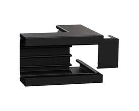 Thorsman udvendigt hjørne i sort PVC til kabelkanaler på 123x72 mm med dimensioner 200x123x200 mm.