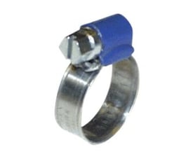 Nito Aba spændebånd til slanger med en diameter på 13-20 mm, med blå plasthætte og galvaniseret stålbånd.