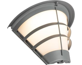 Hide-a-lite Pave Deco II vægarmatur i grå med opalt glas, vist skråt nedefra med lyset tændt.